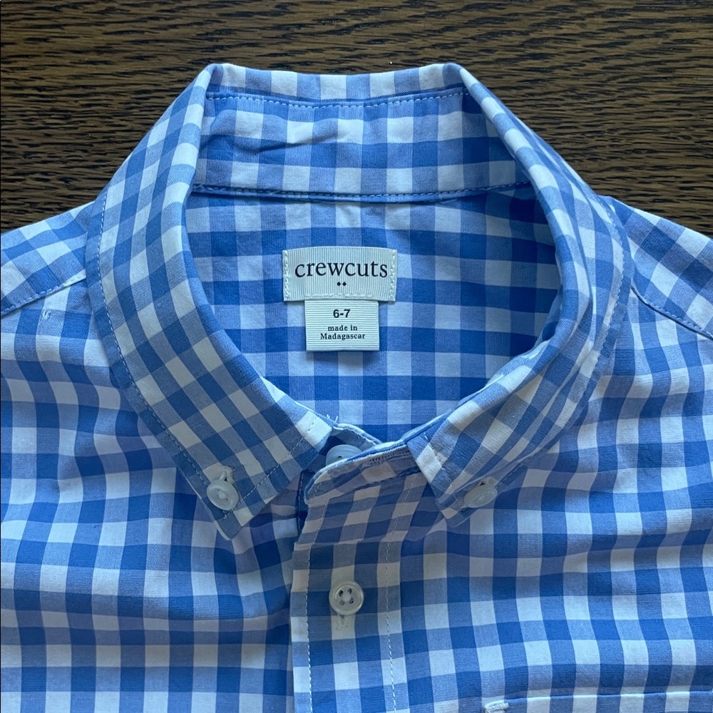 J.Crew Crewcuts Light Blue Gingham Boys 6/7 Shirt - Picture 2 of 3